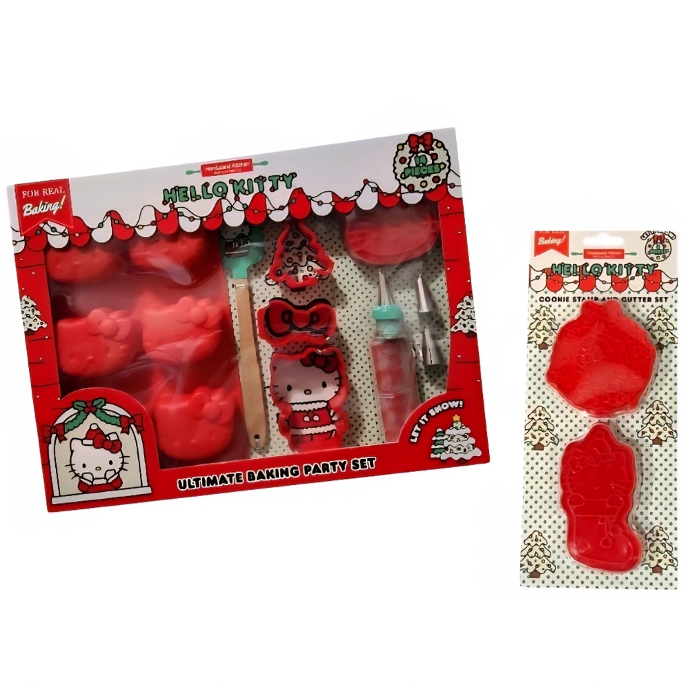 Hello Kitty 18pc Holiday Baking Party Set Cupcake Mold Cookie Cutters  S…
